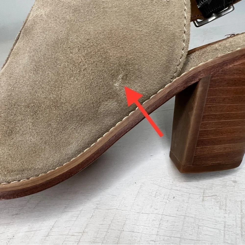 Frye Courtney Ash Taupe Suede Peep Toe Slingback Bootie Mules